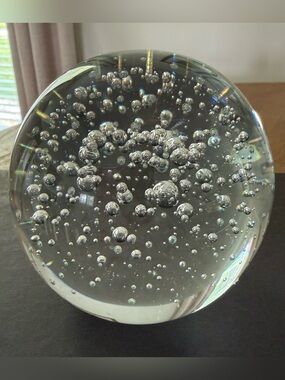 Vintage Art Glass Bubble Paperweight 3.5”Clear Controlled Bubble Sphere Orb 2lbs